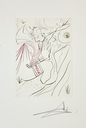 La Péché partagé from Le Décameron suite, 1972 by Salvador Dali - Etching in colours on Arches paper sized 8x12 inches. Available from Whitewall Galleries
